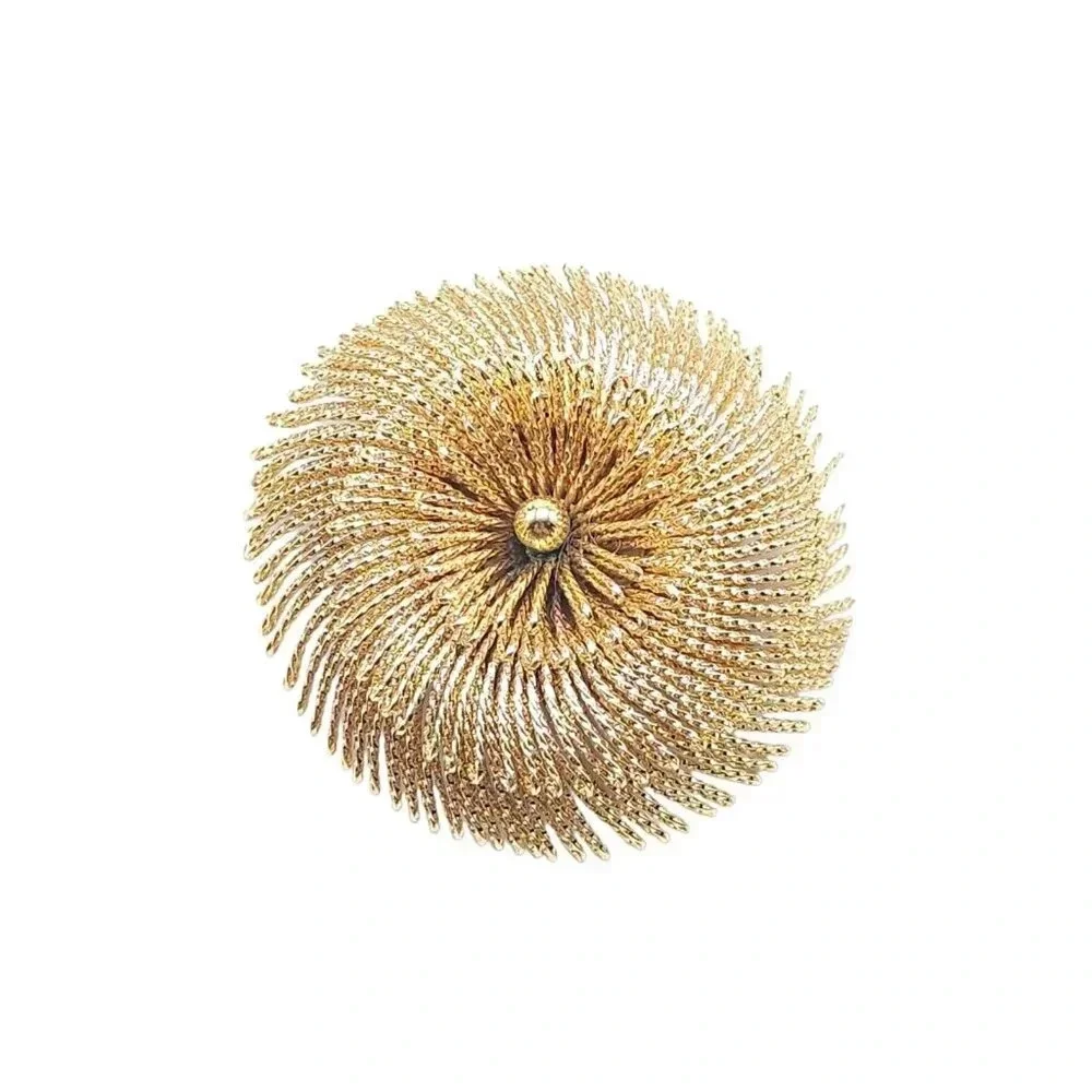 Monet Spiral Flower Fringe Wire Brooch Pin Gold Tone Vintage MCM